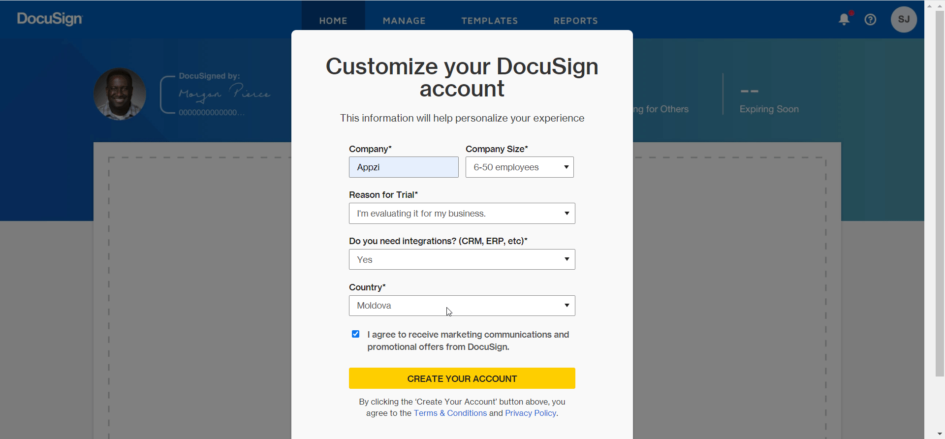 DocuSign onboarding survey questions
